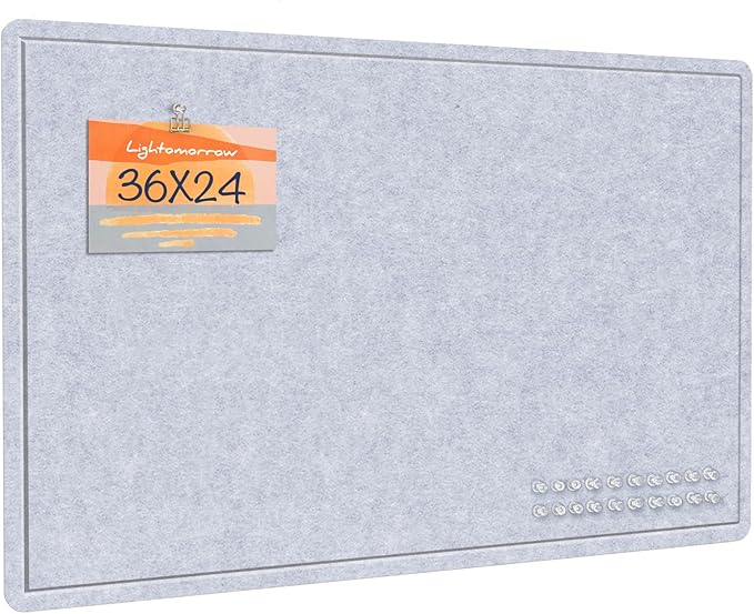 Lightomorrow Bulletin Board, 36 x 24 inches Felt Board - Decorative Pin Board, Cork Board Alternative for Wall, Foldable Self-Adhesive Vision Board Prayer Board with 20 Pushpins-Blue Haze