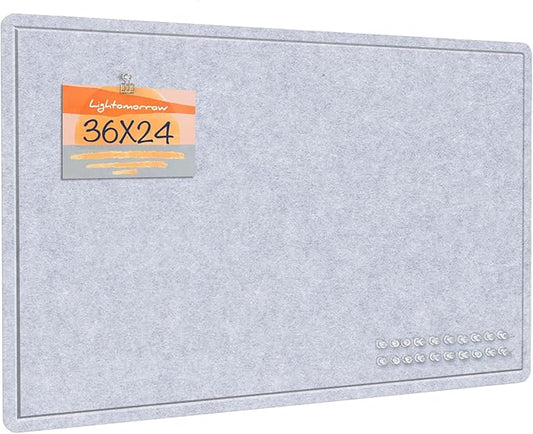 Lightomorrow Bulletin Board, 36 x 24 inches Felt Board - Decorative Pin Board, Cork Board Alternative for Wall, Foldable Self-Adhesive Vision Board Prayer Board with 20 Pushpins-Blue Haze
