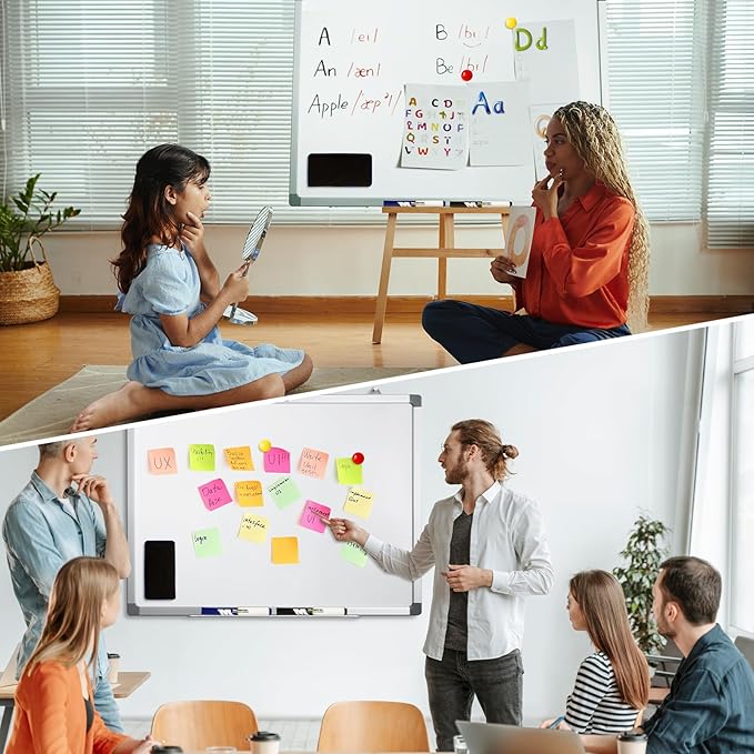 M&G Dry Erase Board Magnetic White Board for Wall, 24” x 18” Whiteboard with 2 Markers & 2 Magnets & 1 Eraser, Hanging Whiteboard with Silver Frame for Planning, Drawing, to Do List, Office Use
