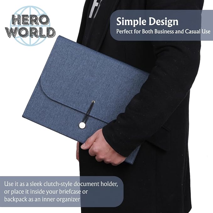 Fabric Expanding File Folder Document Organizer A4 13Pocket Indexed File Case (Denim Blue)