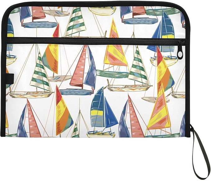 Marine Nautical Sail Boat File Folders,Plastic Folders with 13 Pockets,Expandable File Folder for Documents School Students Office,Aesthetic Folder with Labels A4 Letter Size
