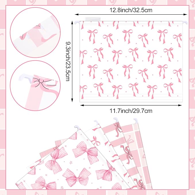 Dispowreath 24 Hanging File Folder with Acrylic Organizer for Letter/a4 Size Desktop Clear File Storage Box with Handles for Home Work Office Use(Pink,Bow)