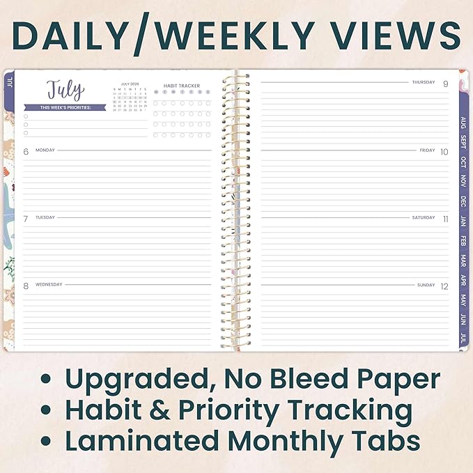 bloom daily planners 2026-2027 (8.5" x 11") Academic Year Day Planner (July 2026 - July 2027) - 13 Months Weekly & Monthly Agenda Organizer with Stickers & Tabs - Seaside Whimsy