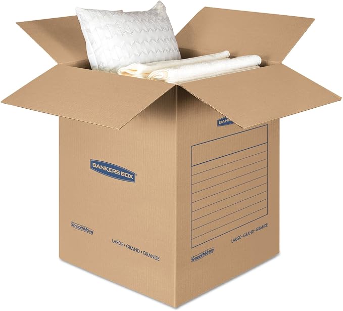 Bankers Box 7714001 SmoothMove Basic Large Moving Boxes 18l x 18w x 24h Kraft/Blue 15/Carton