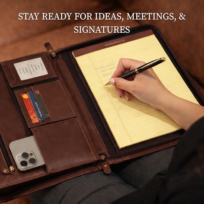 Leather Padfolio with Zipper – Business Portfolio for Men and Women, Legal Pad Portfolio, Leather Folder, Professional Padfolio for Meetings and Interviews