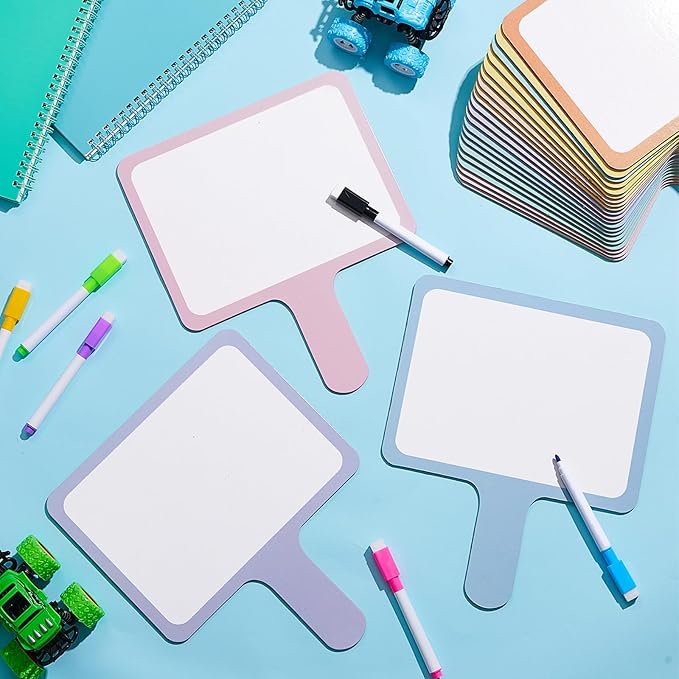 Henoyso 48 Pcs Dry Erase Answer Paddle with Markers Handheld Double Sided Paddles Colorful Flip Answer Dry Erase Paddles White Boards for Students Kids Score Boards Teacher(Rectangle Fresh)