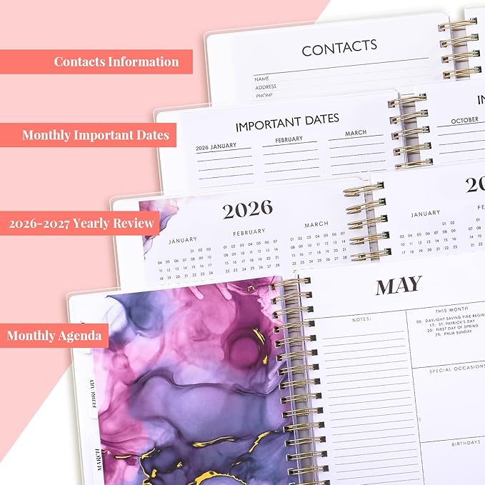 Planner 2026-2027, Large 18 Months Academic Daily Weekly Monthly Planner Yearly Agenda Jan. 2026–June. 2027, 7.9" x 9.8", Page Tabs, Separator Page, Pocket Folder, Bookmark, Stickers, Sticky Note Set