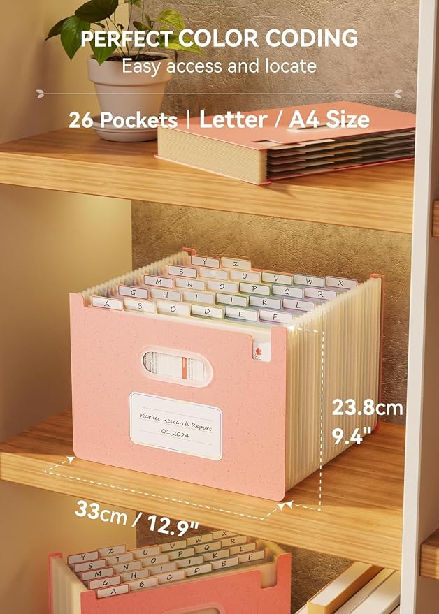 EcoStash 26 Pockets Accordion File Organizer, Wheat Straw File Folders, Upright&Open Top, A-Z Bill Receipt Organizer, 100% BPA Free, Return to Nature, Healthy Living, Letter/A4 Size - 2 Packs