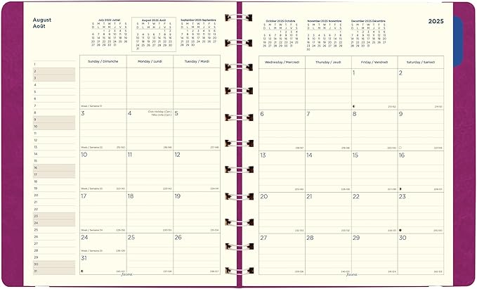 Filofax® 2026 Monthly Planner, 17 Months, August 2025 to December 2026, Twin-Wire Binding, Bilingual, 10.875" x 8.5", Fuchsia (C1811003-26)