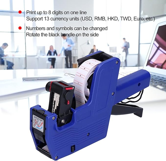 Price, Label Applicator Price Tag 8 Digits Price Tag Coding Machine with 10pcs White Red Lines Sticker Labels + Ink Blue
