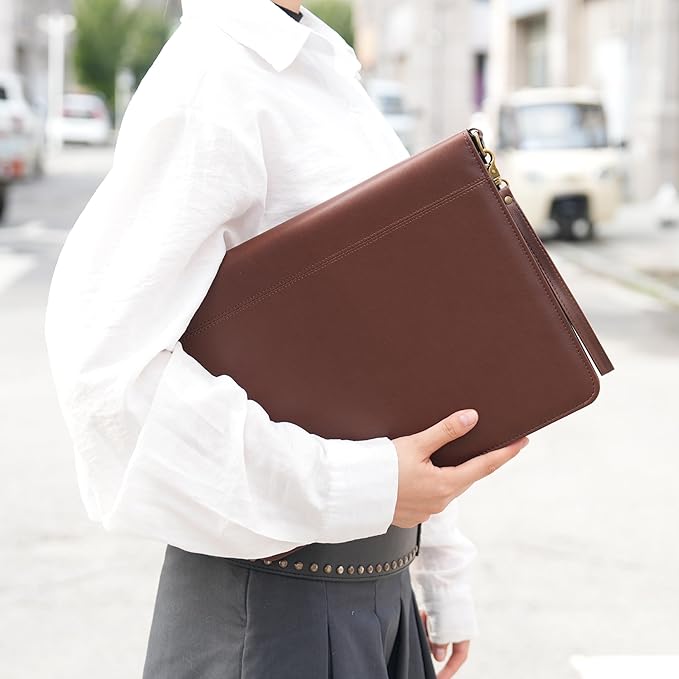 Wason A4 Portfolio with Zipper - Leather PU Padfolio with Detachable Ring Binder and Writing Notepad Holder, Conference File Multi-Pockets Organizer for Office Travel School (Coffee)