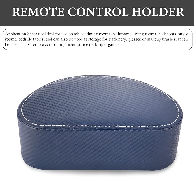 Remote Control Holder, PU Leather Remote Caddy Desktop Organizer with 5 Spacious Compartments for TV Remotes/Media Controllers/Office Supplies (1-Carbon Blue