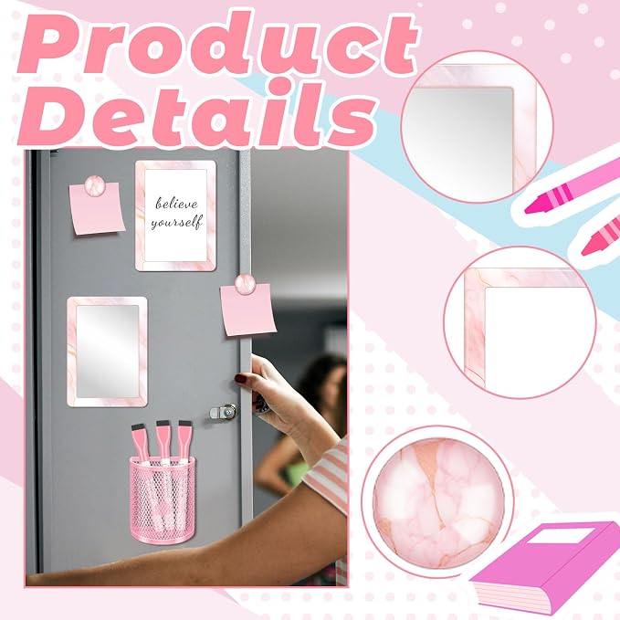 Denylo pro Pink Magnetic Locker Marble Theme Accessories Kit Include Back to School Essentials for Back to School Decorations Office Supplies