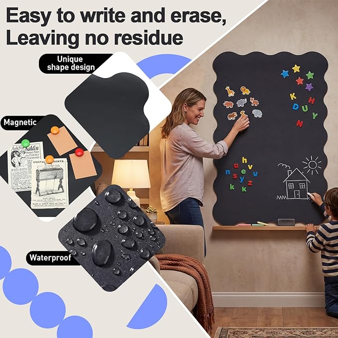 Tenceur Magnetic Chalkboard Contact Paper with Adhesive Back, 36 Inch x 24 Inch Magnetic Blackboard Film for Walls, Tearable Wall Sticker, Suitable for Home, Office, Game Room, Classroom, Black