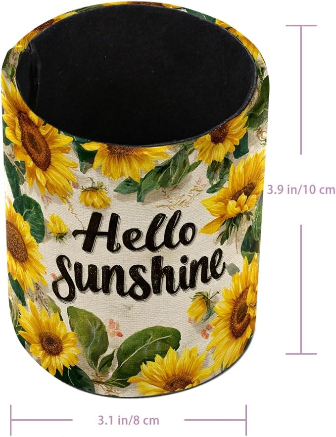Sunflower Leather Pen Holder for Desk, Multifunctional Desktop Organizer Pencil Cup, Desktop Caddy Stationery Organizer for School Home Office Desk Accessories