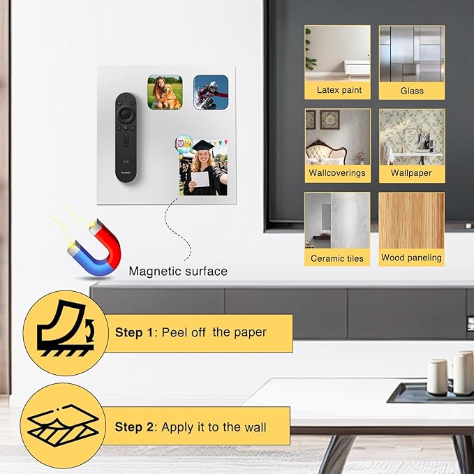 Magnet Display White Board for Wall,Magnetic Receptive Metal Plate with Adhesive Backing,Square 8" Peel and Stick Solid Steel for Magnets-4 Pack