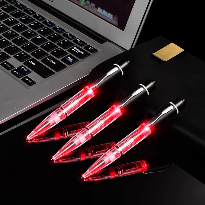 Glovion LED Light Pen, Lighted Ballpoint Pen Penlight for Nighttime Writing – Red Light with Black Shell- Pack of 3 Pens