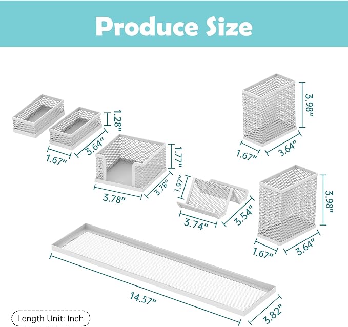 SUPEASY Pen Holder for Desk, 6 Piece Mesh Desk Organizer set for Office Organization with Mail Organizer, Letter Phone Holder, Sticky Notes Caddy Storage, White