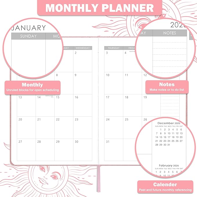 Planner 2026-2026 Planner, Jan 2026 - Dec 2026, 5.75" x 8.25", 2026 Weekly and Monthly Planner, Faux Leather planners 26 with Back Pocket & 40 Notes Pages - Rose Gold