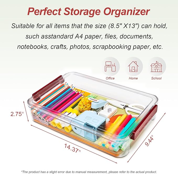 CATOOMUU 5.5qt Portable Project Case 9 X 13 Clear Stackable Plastic Storage With Lids Organizer Containers File Box For Letter A4 Paper Photo Documents Scrapbook Craft Art School Supplies, 2 Pcs