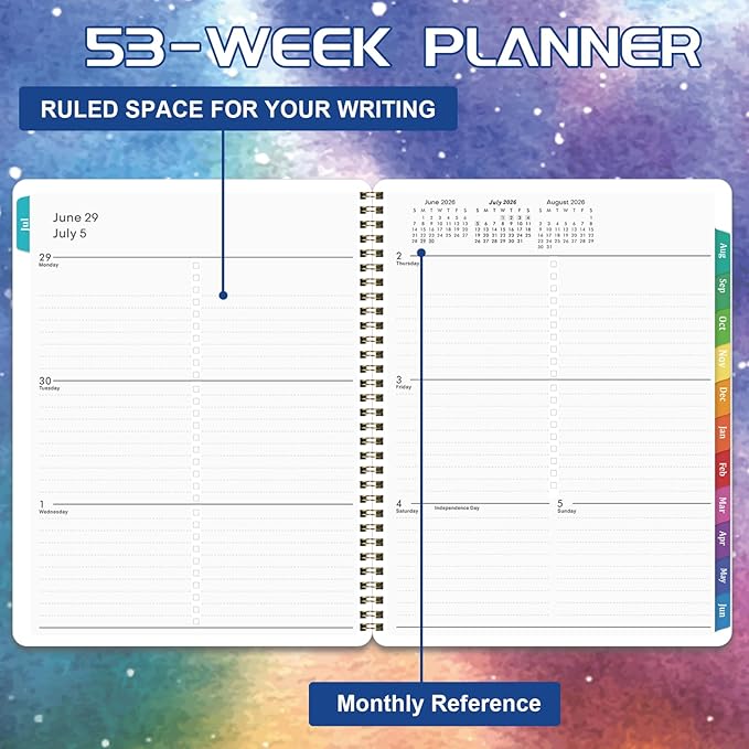 Planner 2026-2027 - Academic Planner 26-27, July 2026 - June 2027, 8" x 10", 2026-2027 Planner Weekly and Monthly, 26-27 Calendar Planners with Colorful Tabs, Spiral Binding, Pocket - Galaxy Forest