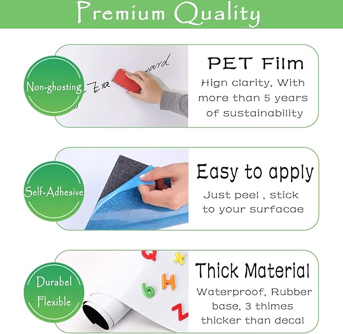 ZHIDIAN Magnetic Whiteboard Sticker for Wall/Door, 3 x 66 ft Large Self Adhesive White Board Wallpaper, Whiteboard Contact Paper, Large Dry Erase Sheet/Film/Roll for Office/Home/School