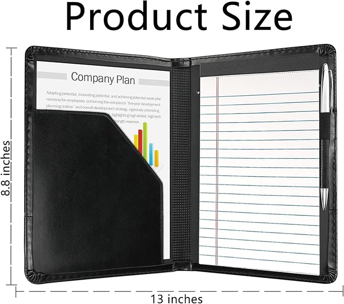 Classic Padfolio/Junior Portfolio Folder Case, Business A5 Binder Organizer Notepad for Men Women, 5 x 8 Writing Pad Included,Black.