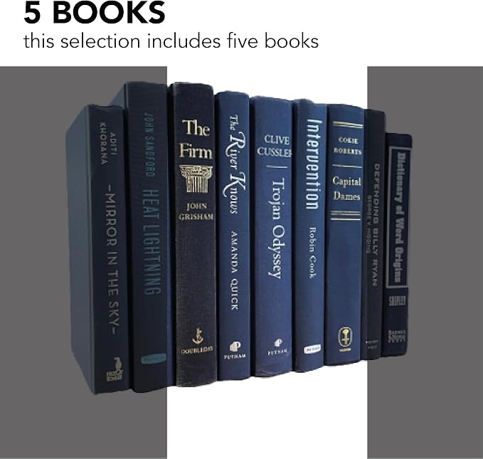 Decorative Accent for Home Decor – Real Books by Color® Interior Styling Piece for Bookshelf, Coffee Table, Design Display (Set of 5, Dark Blue)