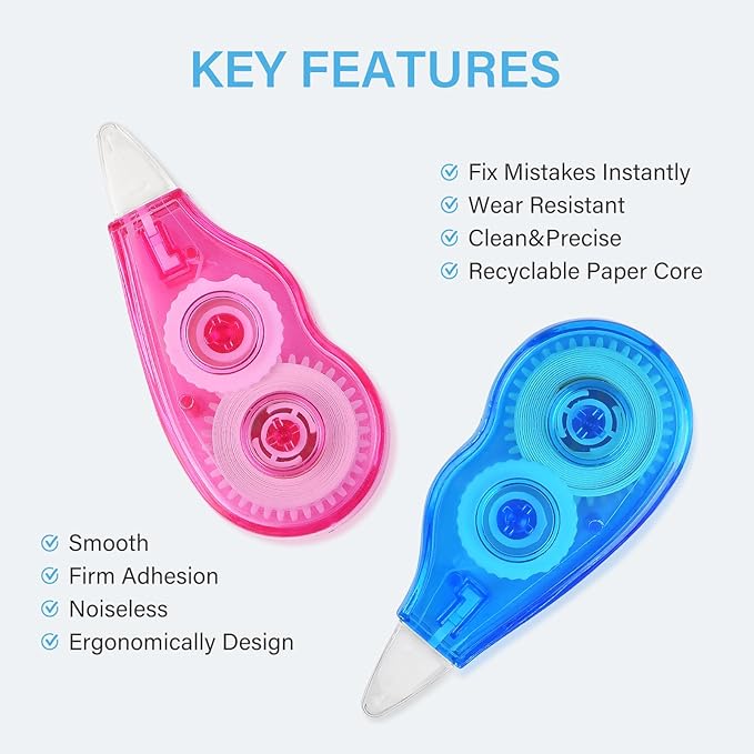8-Count Pack Correction Tape, 13.12ft, Easy to Use Mini Correction Tape, Dry Instant Tear-Resistant and Silent, School Office Supplies, Multicolor