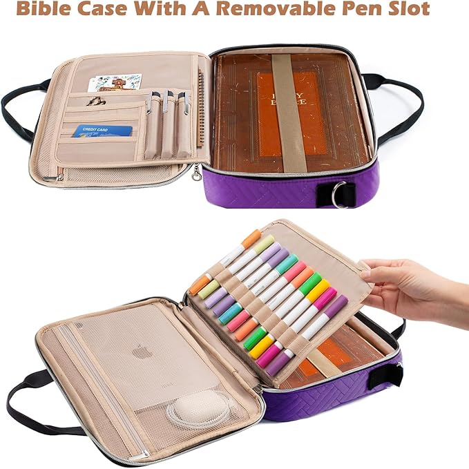 Aplufine Large Bible Case for Women-Bible Covers-Bible Carrying Case-Book Bags and Totes for Women with Detachable Shoulder Strap, Bible Gift