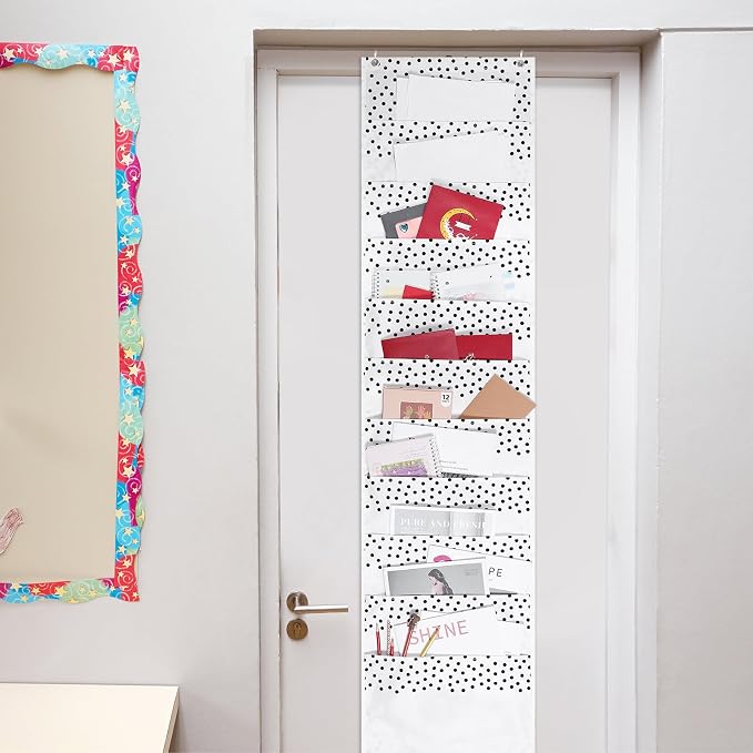 MotiMind 10 Pockets Wall Hanging File Folders File Storage Pocket Chart for Classroom Hanging Wall Organizer with 2 over the Door Hangers, 58" x 14" for School Classroom Office Home(Boho)