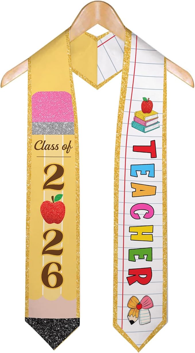 MDPrints Global Customized Graduation Stole Class Of 2026, Personalized Pencil Stole for Teacher, Gift For Graduation