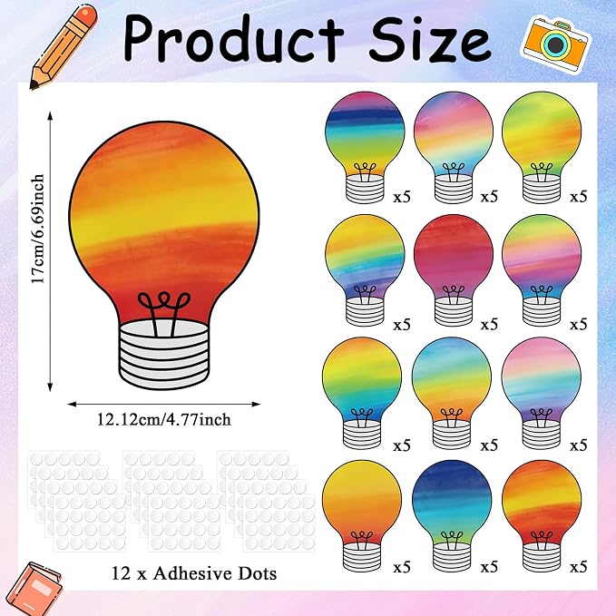 60PCS VBS 2026 Light Bulb Theme Cutouts Gradient Watercolor Light Bulb Bulletin Board Decorations Religious Lightbulb Paper Cut-Outs Classroom Decor for DIY Craft Photo School Wall Door Supplies
