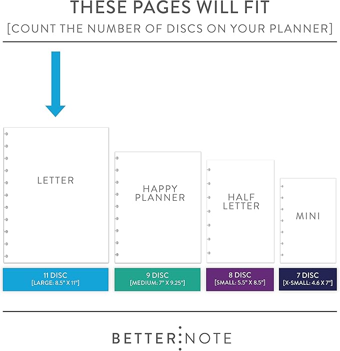 BetterNote To Do List Refill Pages for Disc Notebooks, Fits Levenger Circa, Happy Planner, Staples Arc, TUL, Talia (11-Disc, 8.5"x11", Classic- 25 Sheets)