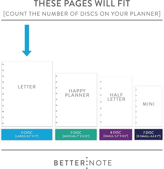 BetterNote Meal Plan Refill Pages for Disc Bound Planners, Fits Levenger Circa, TUL, Happy Planner, Staples ARC, Menu, Grocery List (6 months, 11-Disc, 8.5"x11")