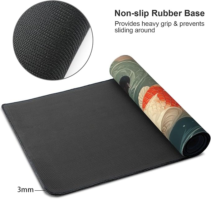 Large Koi Fish Mouse Pad 35.4 x 15.7 Inch, Extended Japanese Art Desk Mat, Non-Slip Rubber Base, Washable Surface, Perfect for Gaming, Work & Aesthetic Desk Setup