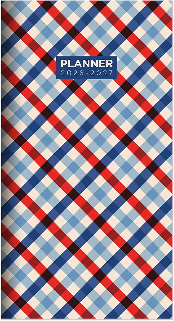 TF Publishing 2026-2027 Patriotic Plaid Small Monthly Pocket Planner with 2 Page Large Calendar Grid and Lined Notes Section - 2 Year Pocket Calendar 2026-2027 Perfect for Purse - 3.5in x 6.5in