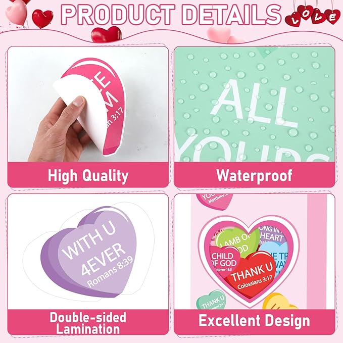 gisgfim Valentine's Day Conversation Heart Bulletin Board Set Decorations Christian Sweetheart Classroom Decor Jesus Religious Cutouts for School Home Chalkboard Valentines Party Supply(God's Heart)