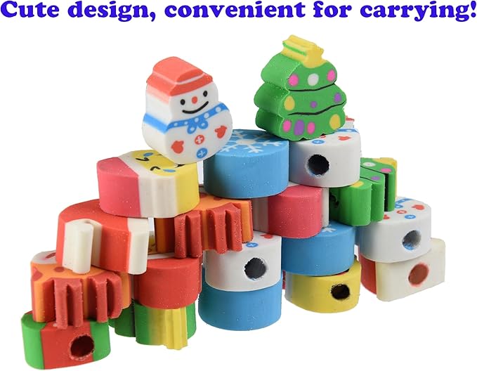 34PCS Christmas Pencil Top Erasers Bulk for Kids,Fun Eraser Caps Cute Topper Erasers for Pencil for Back to School Party Gifts (34)
