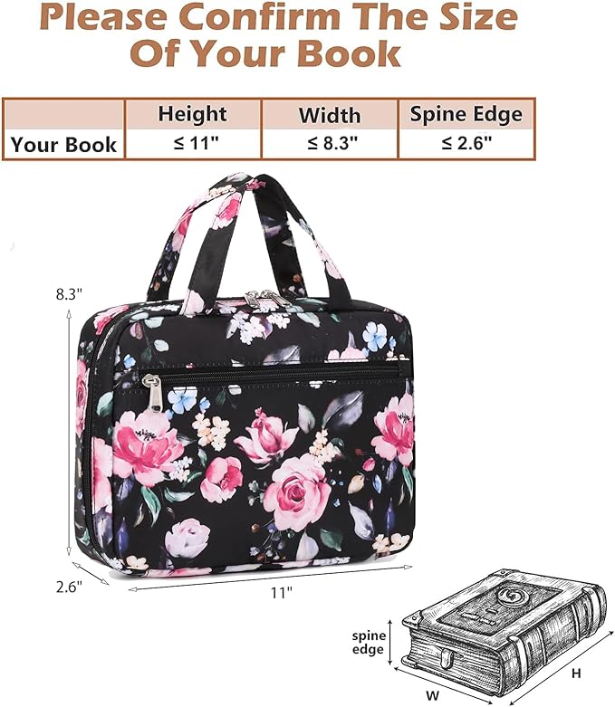 Octsky Bible Cover Case for Women Bible Organizer Book Carrying Bag for Medium and Large Bibles, Floral Black