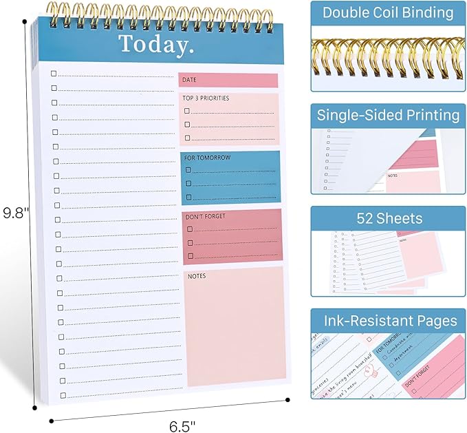 To Do List Notepad - To Do List Notebook for Work with 52 Sheets, Undated Daily Planner Perfect for Enhanced Productivity and Goal Achievement - Pink & Blue