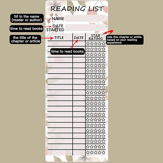 Reading List Bookmark Tracker 3x8 Inch Personal Libraries Cards 100 Pcs Book Tracker Reading Page Cards Book Reading Log for Reading Student Lover Readers Literary Gifts,Book Accessories Thick
