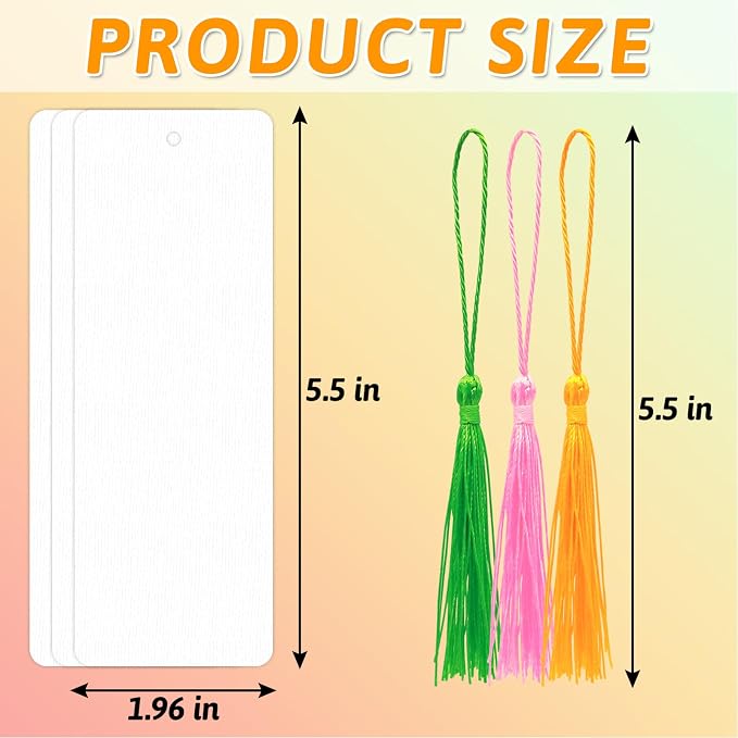 DSYIL 50 Sets Watercolor Paper Bookmarks with Tassels, Blank Book Marks Making Kit, Heavyweight Watercolor Paper Cards Bulk for Classroom Projects and DIY Craft, 5.5 x 2 Inches