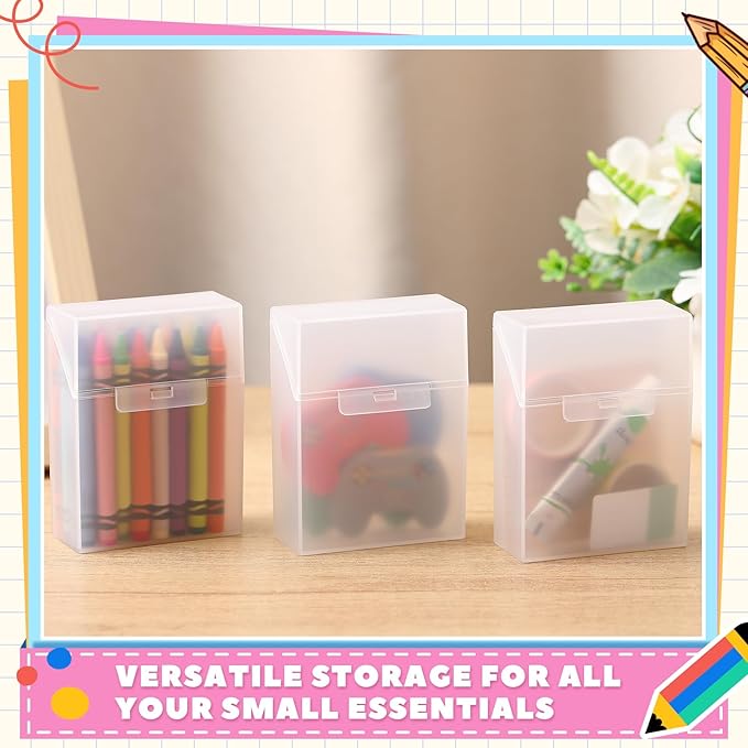 Clabby 4 Pcs Plastic Clear Crayon Box Bulk Holds 24 Crayon With Hinged Lid and Snap Closure for Pens School Office Supply Organization (Clear)