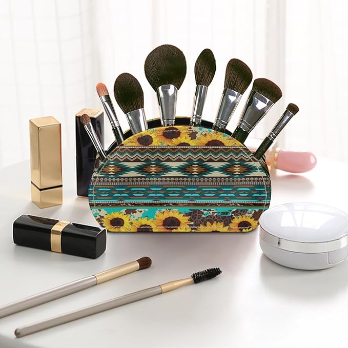 FUSURIRE Aztec Sunflower Leopard Print Tv Remote Controllers Holders for Desk Bed Couch Sofa, PU Leather Desk Storage Box Cosmetic Storage Cup Multi-functional Pencil Holder, Home&Office Accessories
