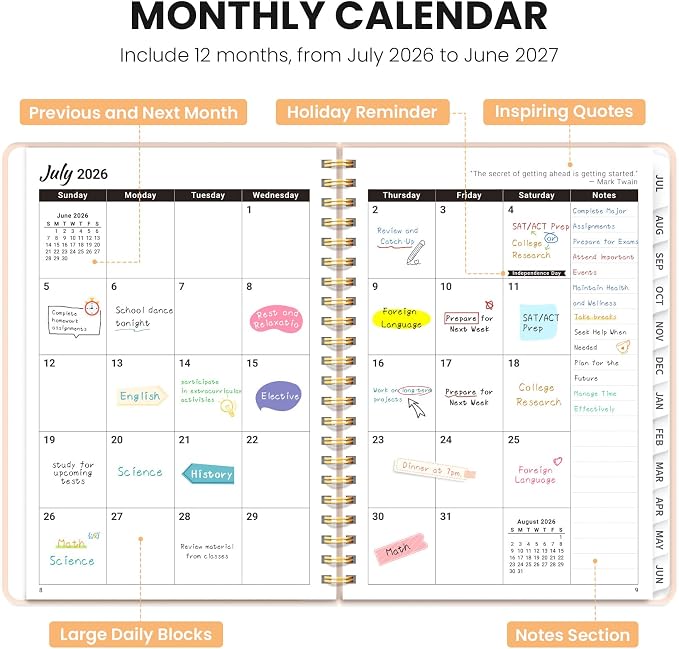 Planner 2026-2027, Monthly and Weekly Calendar Academic Planner July 2026 - June 2027, Hardcover Student Teacher Planning Agenda Book with Tabs, Perfect for Office School Supplies, A5 (6.3" x 8.5") - Feline Quilt