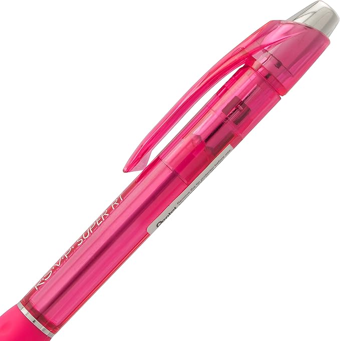 Pentel RSVP Super RT Ballpoint Pen, (0.7mm) Fine Line, Pink Ink, Box of 12 Pens (BX477-P)