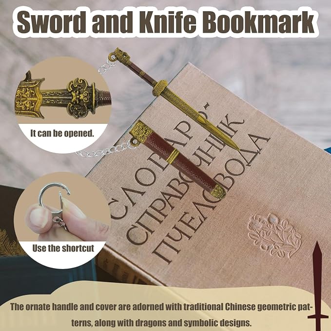 5pcs Metal Sword Bookmark with Scabbard,Mini Sword Suitable for Reading,Sword Keychain,These Vintage Chinese Swords Make Unique Gifts for Book-Loving Gentlemen.