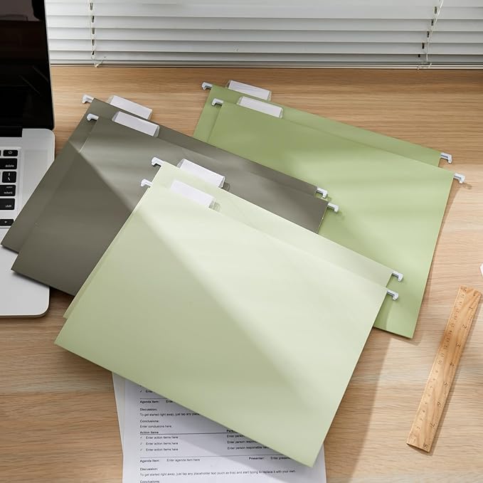 Y YOMA 18 Pack Gradient Hanging File Folders Letter Size Decorative Hanging Folder Pretty File Folder Organizer for Filing Cabinet Office Home with 1/5-Cut Adjustable Tabs, Leaf Green