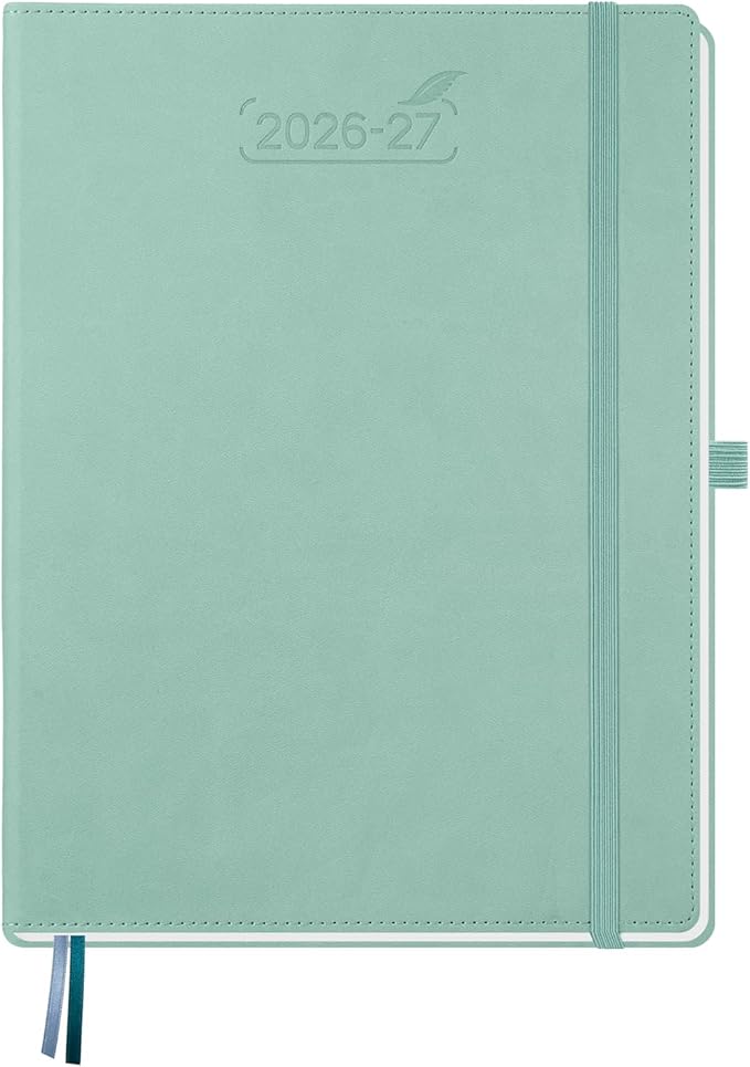 BEZEND Weekly Planner 2026-2027 (8.5" x 11") with Hourly Timeslots (Jul 26-Dec 27) 18 Months Academic Calendar & Monthly Tabs, Ideal for Students, Work & Home, PU Leather Hardcover -Mint Green
